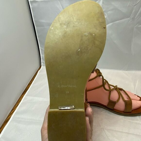 & Other Stories Brown Leather Lace Up Gladiator Sandals 38 - Picture 3 of 6